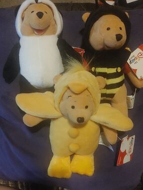 Disney Plush Winnie the Pooh Trio in Yellow, Black, White Costumes